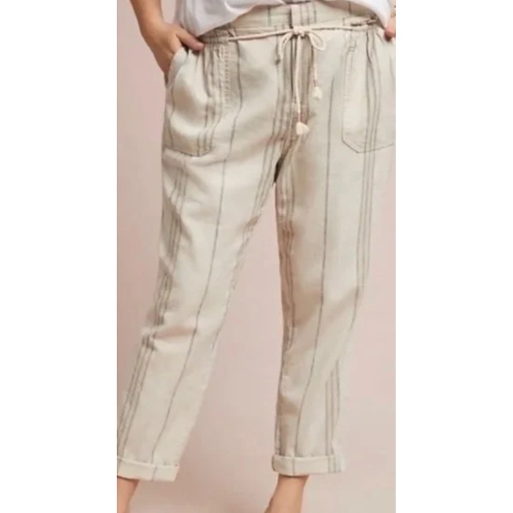 Anthropologie A+ Striped Linen Blend Jogger Pants Cream Blue Plus SZ 2X OB948863